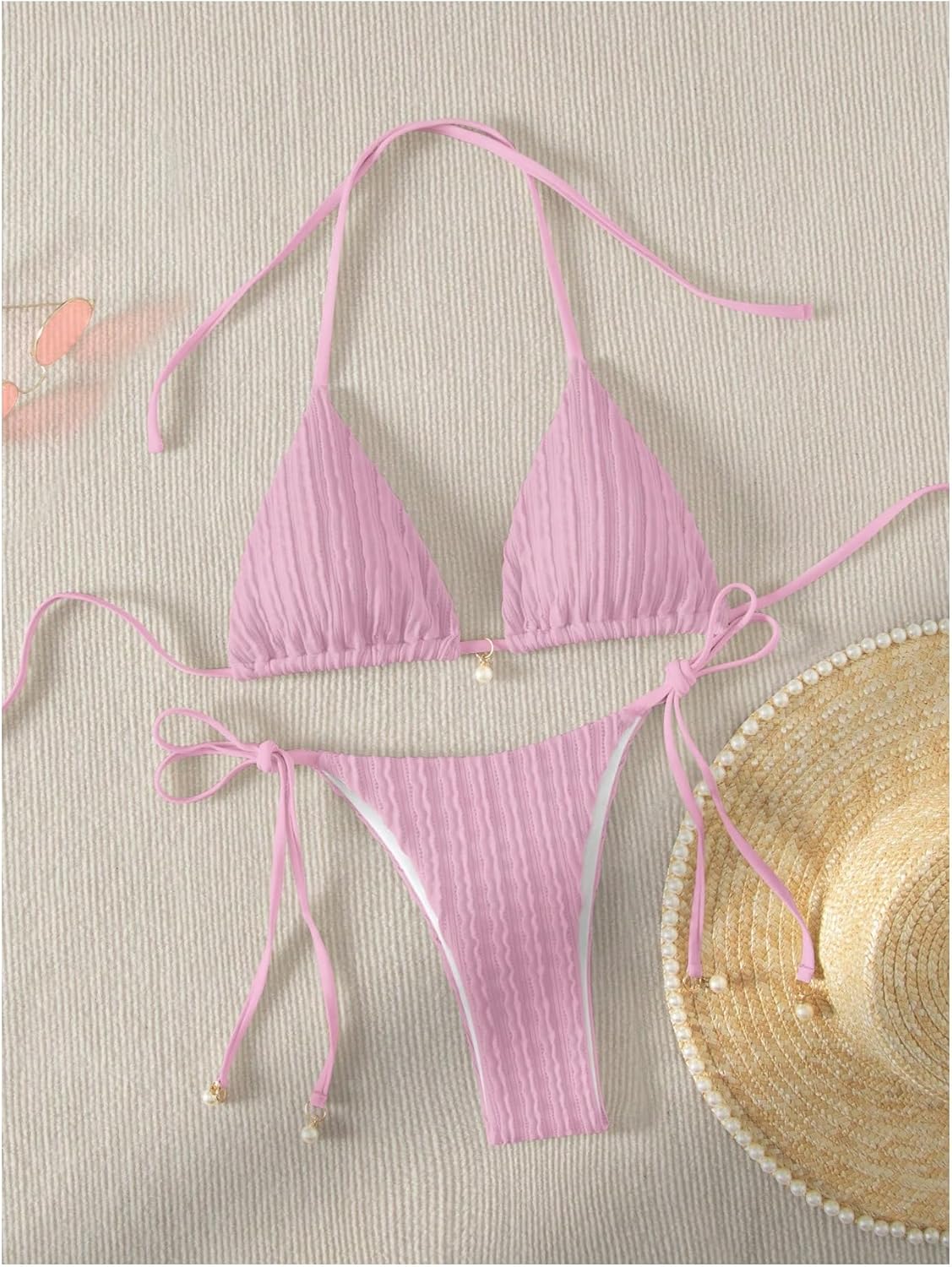 Verdusa Bikini Sets for Women 2 Piece Swimsuits Swimwear Beach Outfits Halter String Triangle Thong Bikini