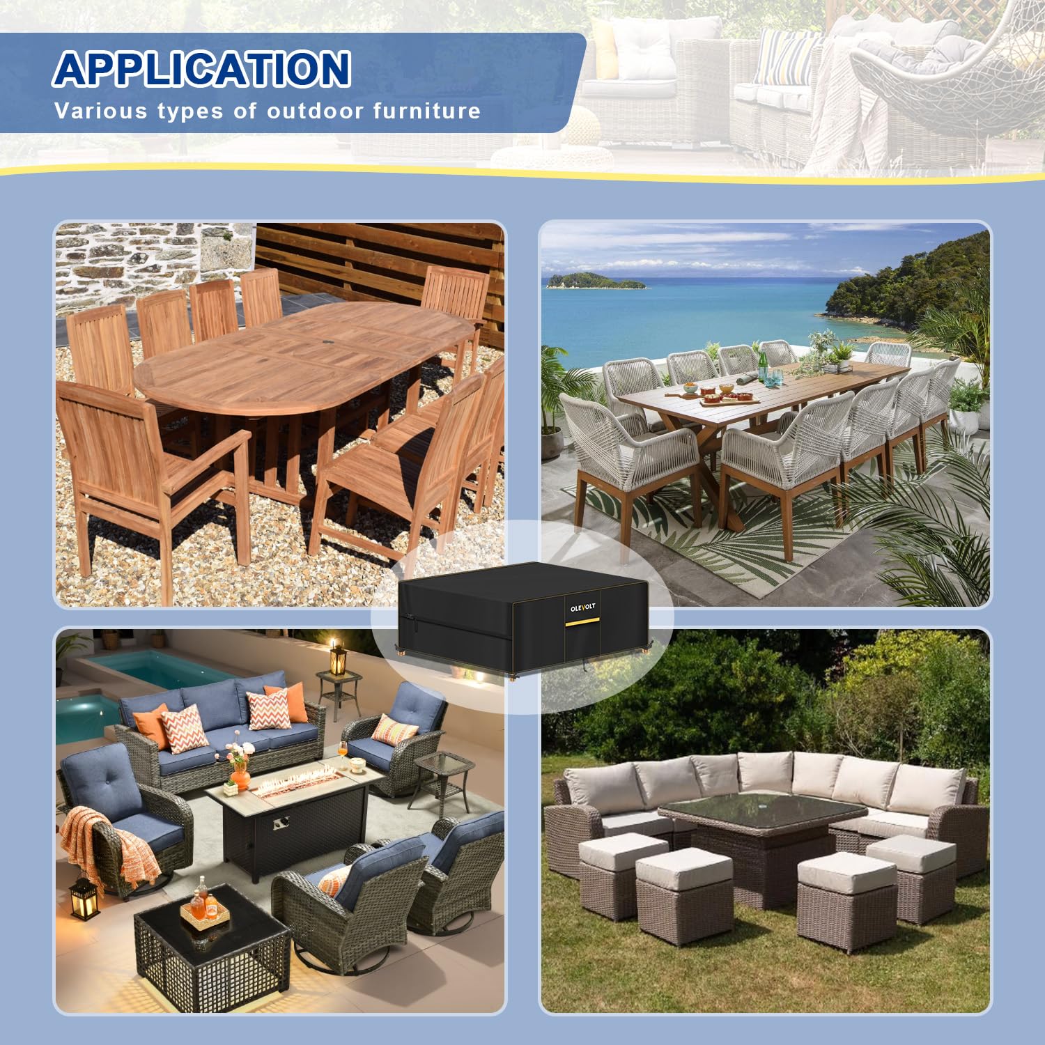 Fundas Muebles Jardin Exterior Impermeable Funda Mesa Jardin 420D | Cubre Muebles Exterior Impermeable Funda Sofa Jardin Rectangular Fundas Muebles Exterior para Mesas, Sillas 242x182x100cm