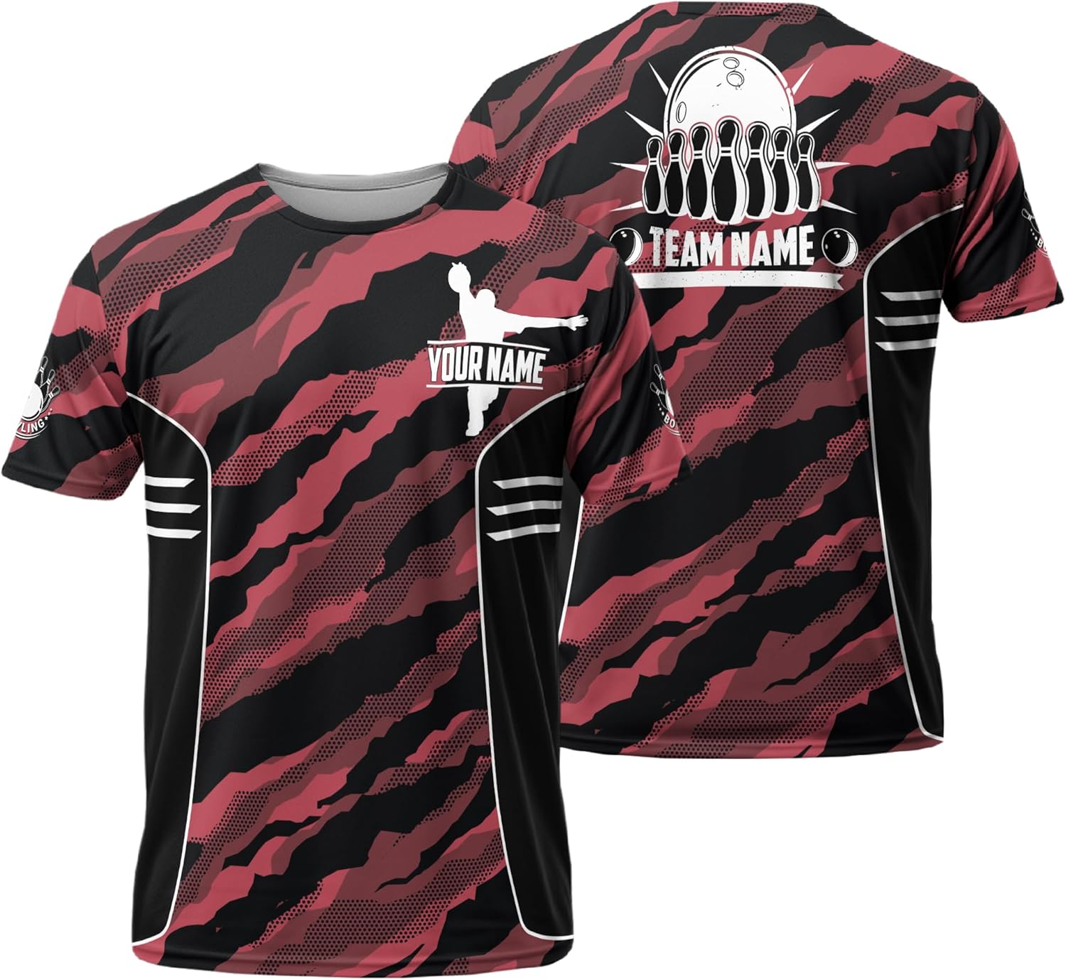 Mens Bowling T-Shirt Customized Bowling Pin Tee Shirt for Camouflage and Bowler 3 D Bowling Clothing
