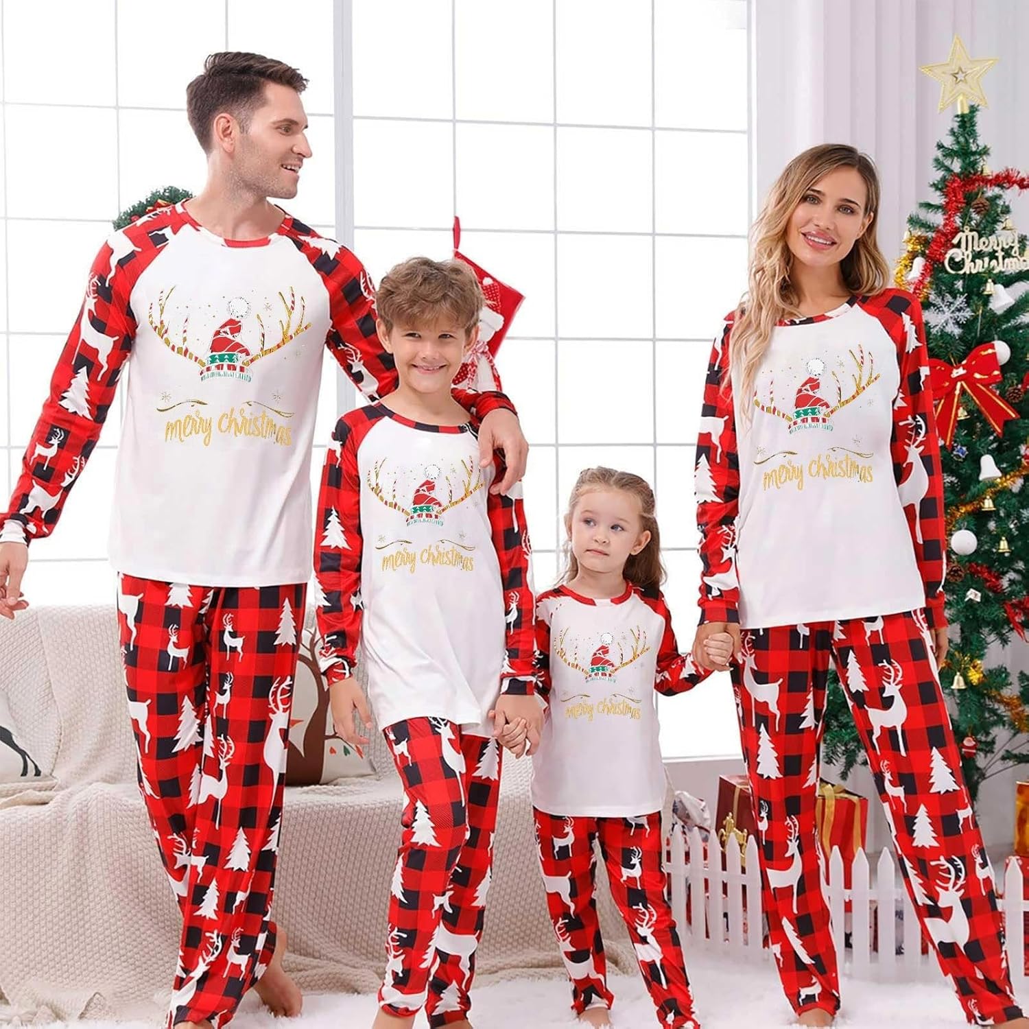 YRAETENM Matching Christmas Pajamas for Family Xmas Holiday Jammies Family Christmas Matching Sets Cute Sleepwear Pajamas