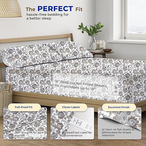 Miniatura 4 de Juego de sábanas de algodón de 600 hilos, tamaño individual XL, sábanas 100% algodón, sedosas y suaves como el algodón egipcio, sábanas de satén de