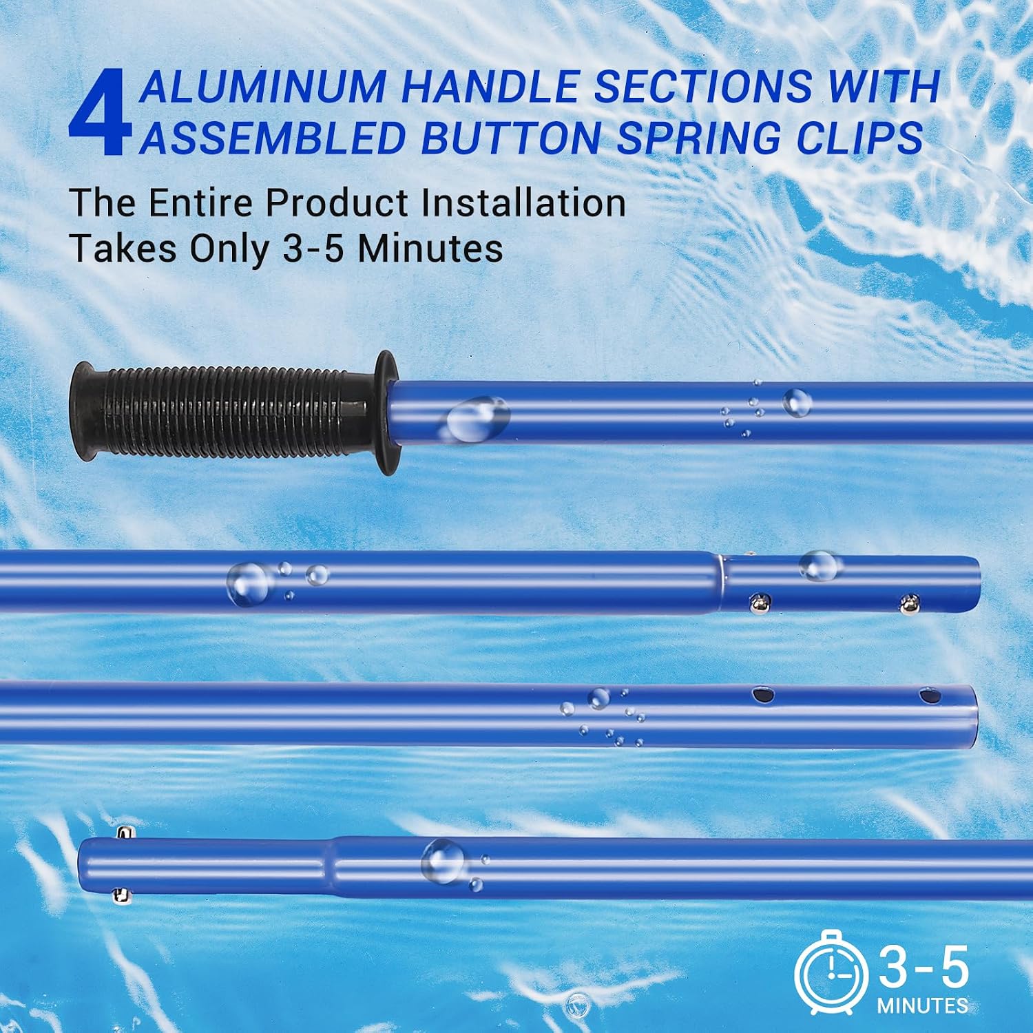 14ft Stainless Steel Lake Weed Roller, Beach Roller Lake Weed Remover, Rid Weeds Roots and Muck Buildup, 4 Aluminum Handles, 6 Preassembled Stainless Steel Blades, Super Easy Assembly, Blue.