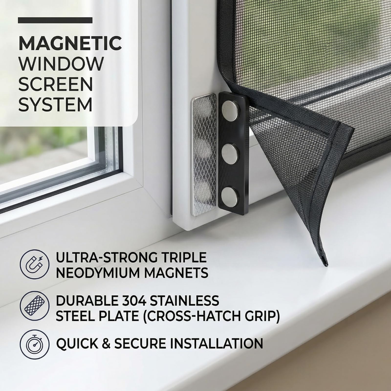 Set di magneti per zanzariere e finestre (6 pezzi), clip autoadesivi resistenti, al neodimio per tende, magnetica fai-da-te, fissaggio senza foratura, riutilizzabili, per porta del balcone