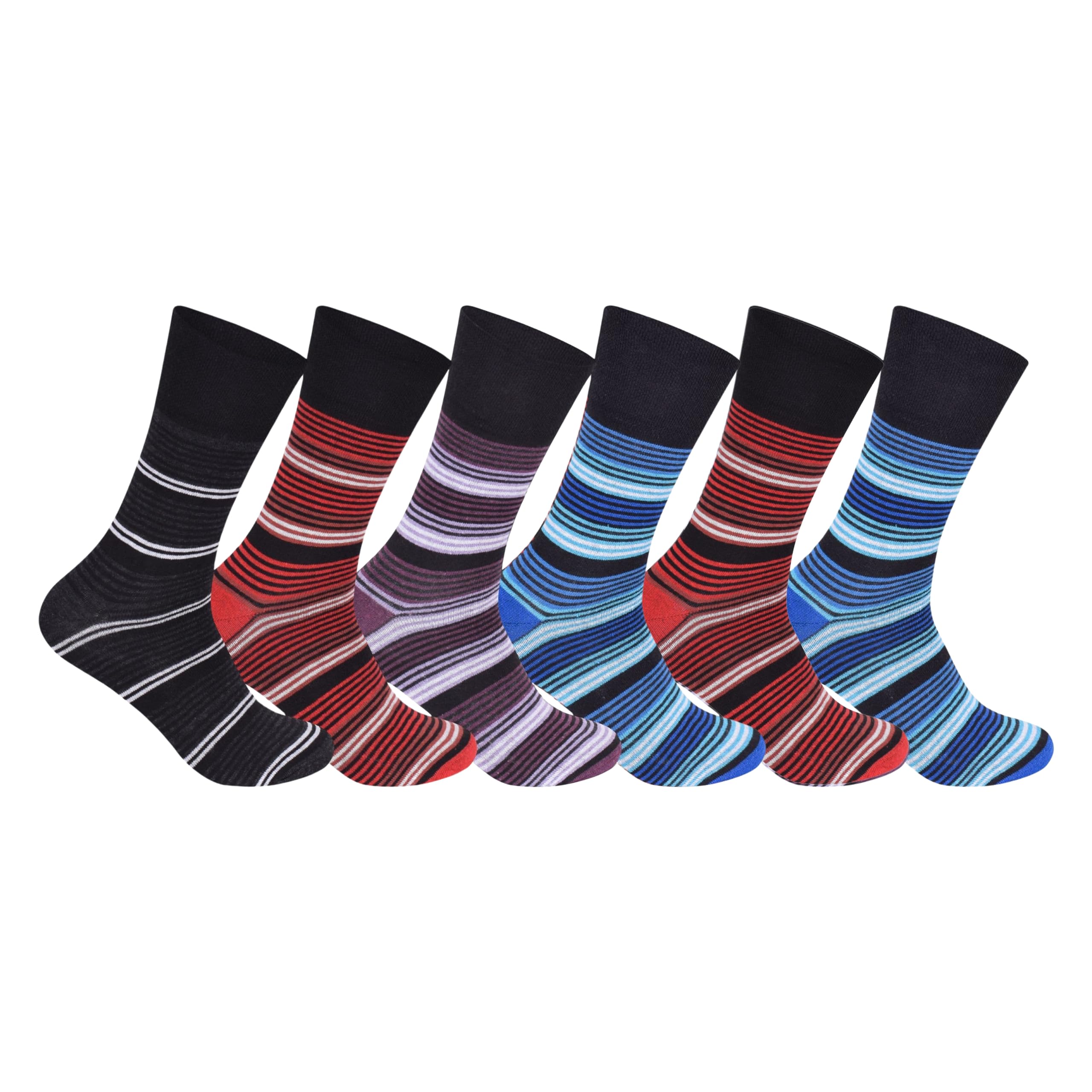Shopmcr Men's Assorted Striped Diabetic Socks For – 6 Pairs, Easy Grip, Non-Binding Top, Loose Fit, Seamless Toe, Ideal For Swollen Feet, Uk 6-11 (6P, Assroted Striped)