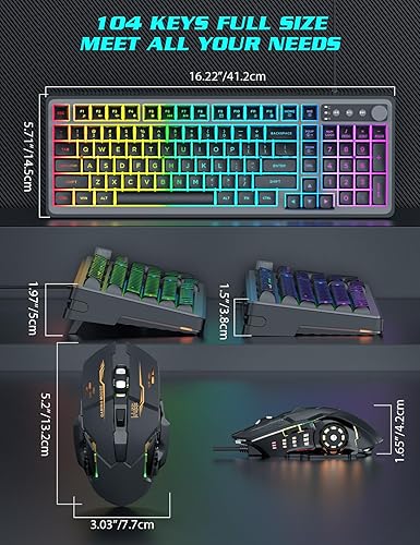 Miniatura 8 de Combo de teclado y mouse para juegos Retroiluminación RGB 14 efectos de iluminación, teclado de computadora con cable USB, anti-fantasma de 26