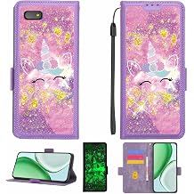Case Compatible for NUU Mobile A7L NUU A7L N5002L Phone Case Flip Cover [with Tempered Glass Screen Protector][RFID Blocking][Gold Glitter+Luminous] LPT-DJS
