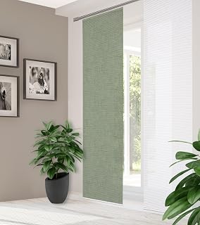 halbtransparenter Schiebevorhang ESTRA, in Bambus-Optik, digitalbedruckt, aus recyceltem Polyester, Seiten lasergeschnitten, Farbe: Salbei, Größe: 245 x 60 cm, Anzahl:1x