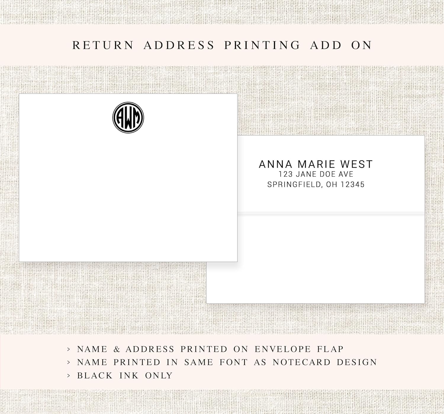 Personalized 3 Letter Monogram Stationary Set, Classy Elegant Stationery Note Card with Envelopes