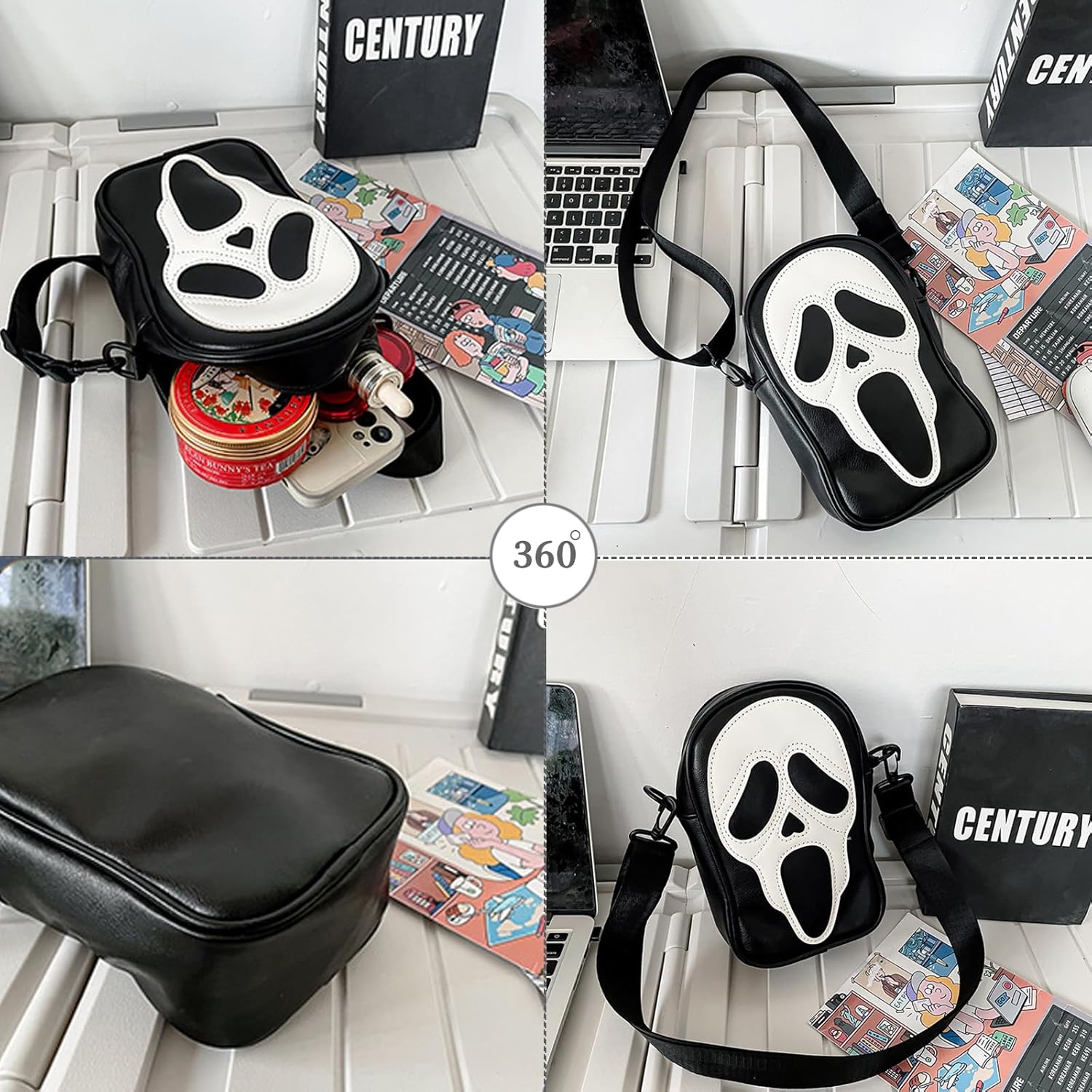 PORRASSO Ghost Crossbody Bag Women Shoulder Bag PU Messenger Bag Men Sling Bag