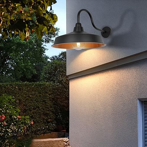 Miniatura 9 de Lámpara de granero de cuello de cisne para exteriores, cúpula de 16 pulgadas, gran lámpara exterior de granja, aplique de pared industrial al aire