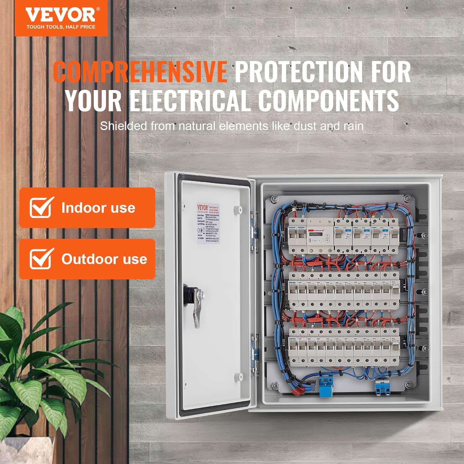 VEVOR Electrical Enclosure Box, 12'' ×10'' ×6'', Fiberglass Junction Box, IP66 Waterproof & Dustproof, Outdoor Electrical Box, with Mounting Plate