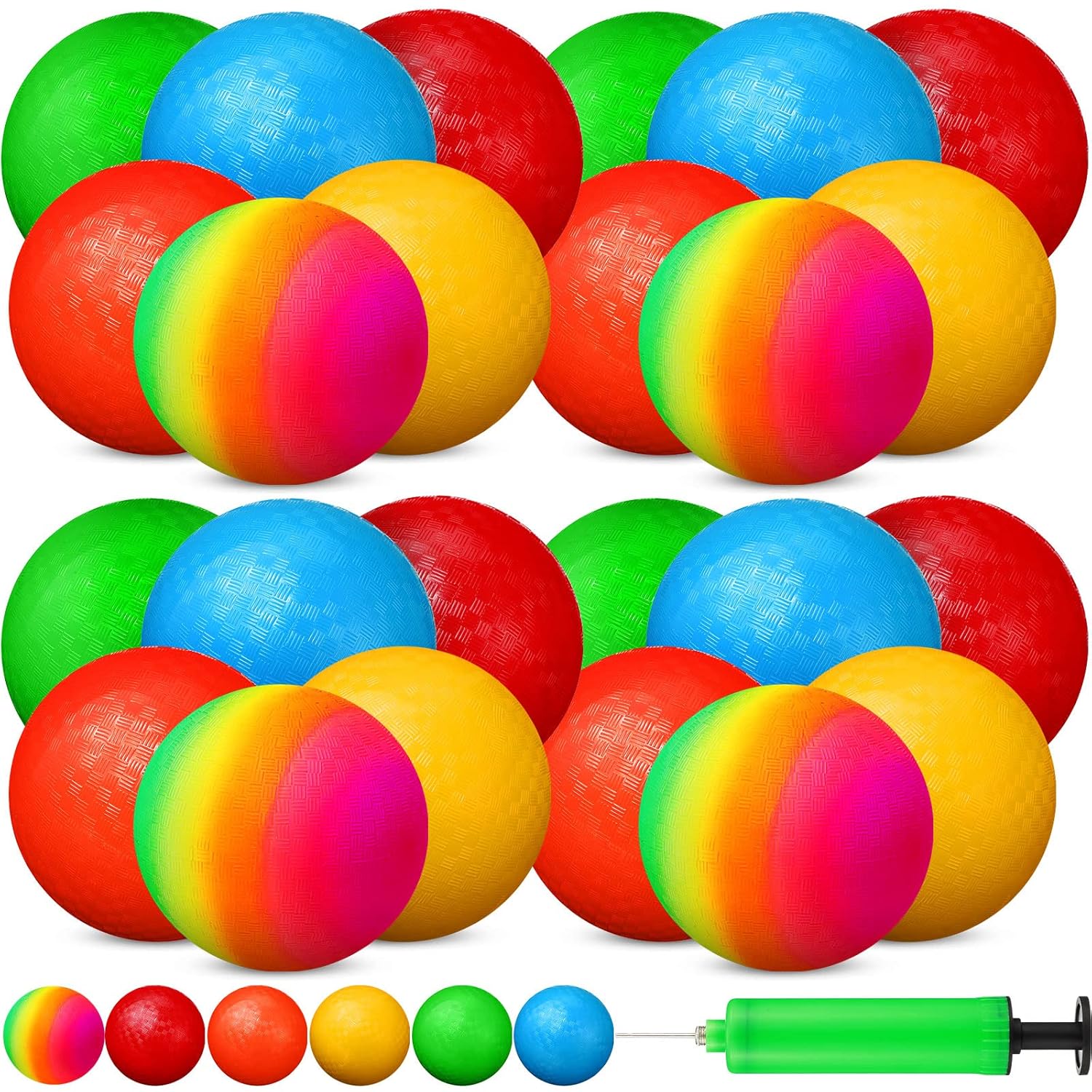 12 Pack Rainbow Playground Balls Kickballs Dodgeball 8.5 Inch Rainbow Kick Balls Inflatable Hand