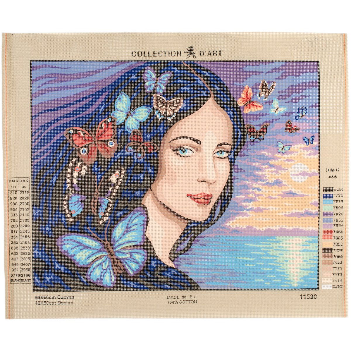 Rto Brown Portrait With Butterflies D'art Needlepoint Printed Tapestry Canvas, 60 X 50Cm