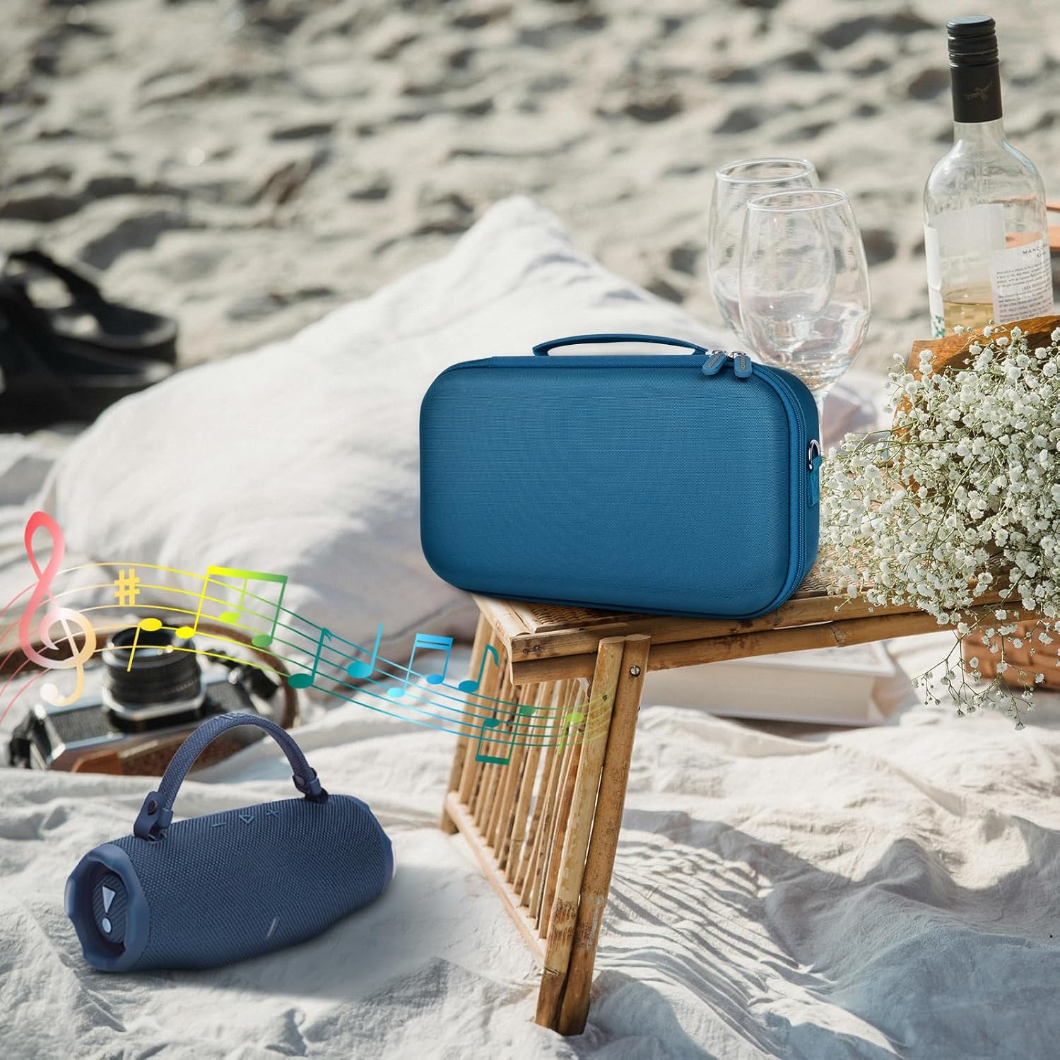 ANKHOH Case for JBL Charge 6 Portable Bluetooth Speaker, Speaker Case with Adjustable Shoulder Strap, Hard Travel Storage Holder with Pockets for Charging Accessories (Box Only) (Blue)