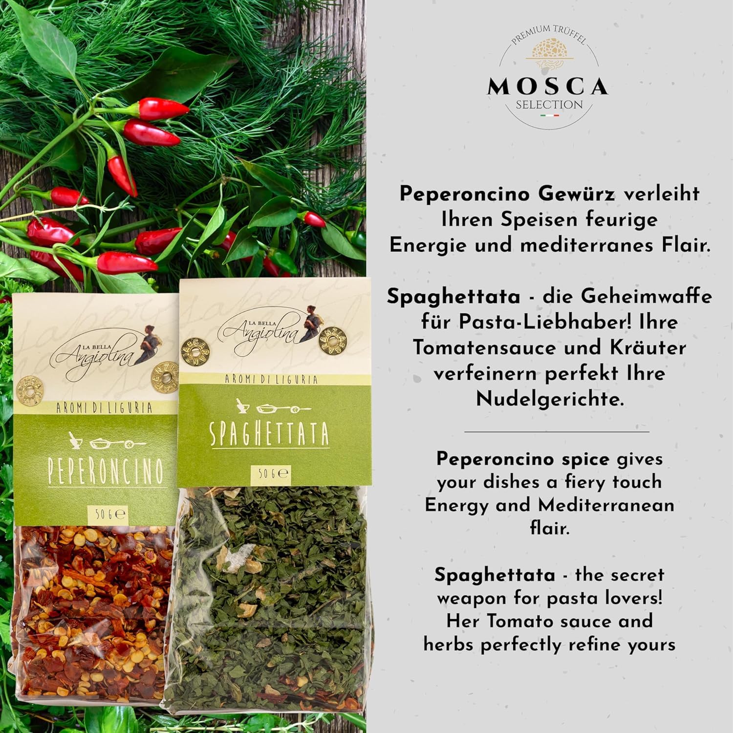 Coffret cadeau Spaghettata Selection : pâtes, pesto, huile d'olive, sauce tomate et épices - parfait pour des voyages culinaires dans la cuisine méditerranéenne - belle idée cadeau