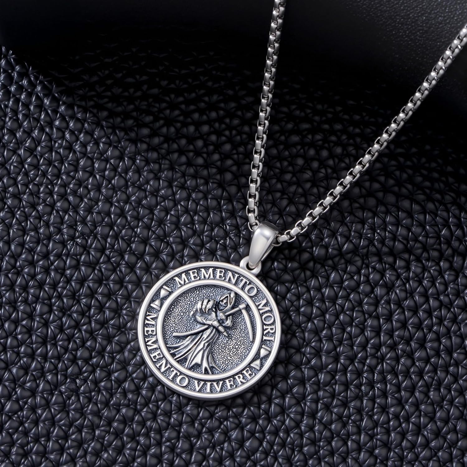 Memento Mori Necklace 925 Sterling Silver Vintage Skull Amulet Memento Mori Jewelry Gift for Men Women 20 + 2 Inch Chain - Image 2