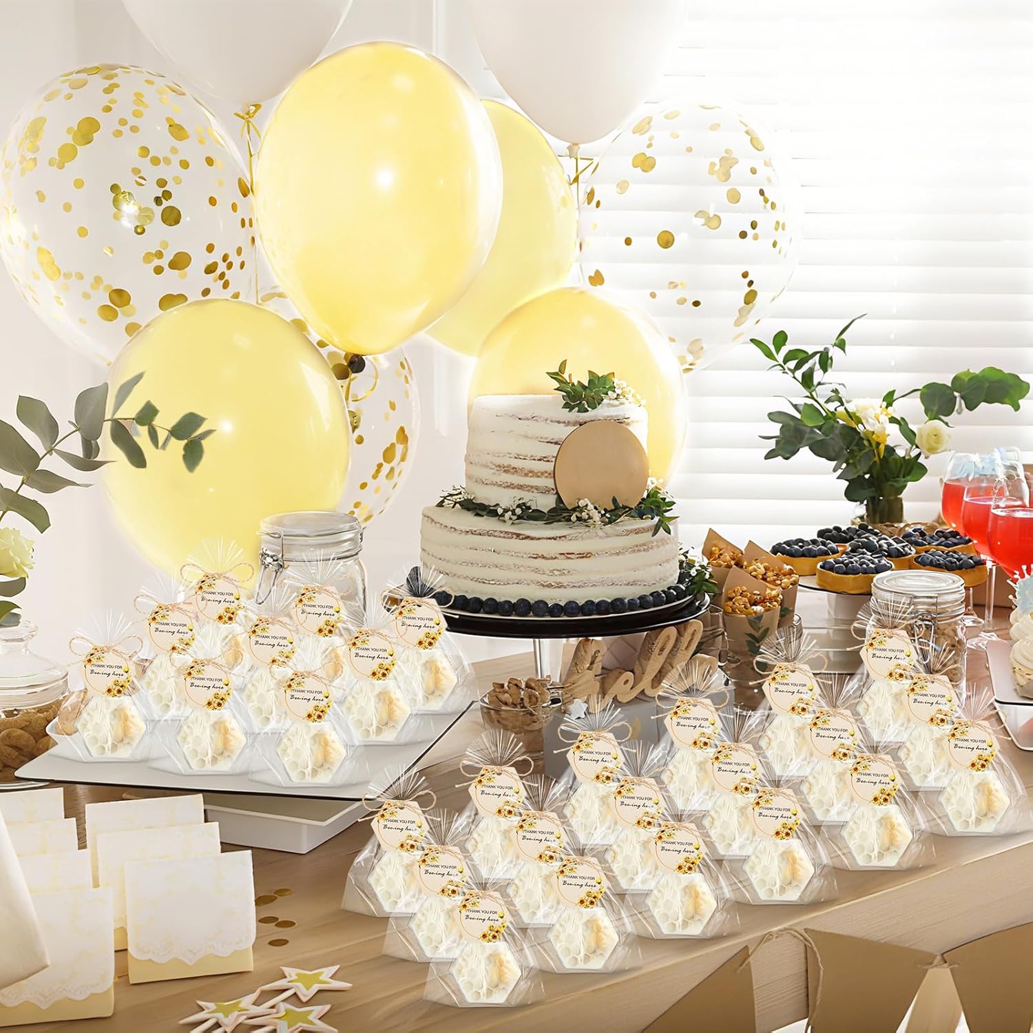 Leelosp 24 Set Honey Oatmeal Soap Bulk Honeycomb Bee Themed Baby Shower Favors Honeycomb Party Favors Gift with Thank You Card Gift Bag for Guest Gender Reveal Party Decor Game Prize