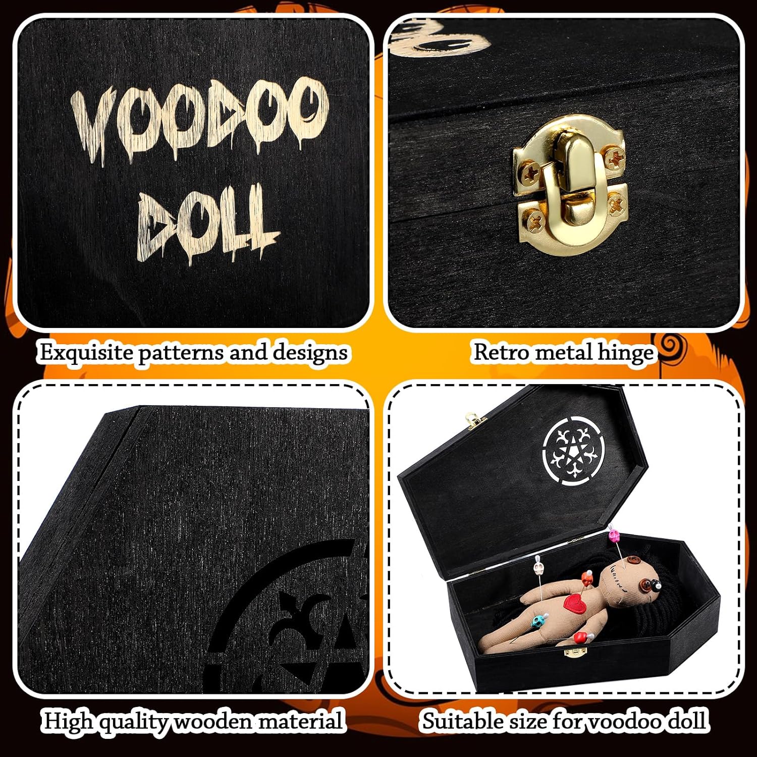 12 Pcs Voodoo Figure Kit Include Creepy Figures 10 Pcs Skull Pins Wooden Coffin Box Haunted Figure Halloween Scary Ghost Voodoo Ornaments Fidget Stress Relieving(Female)
