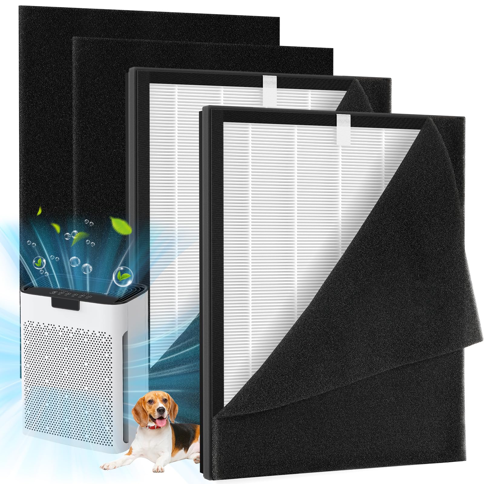 Photo 1 of 2 Pack KJ190L Filter Replacement Compatible with MOOKA KJ190 KJ190L KJ190H Air Purifier For Home Large Room 2000 Ft², 2 KJ190 Filters and 4 Washable PreFilters Pet Air Purifier Filters for Bedroom
