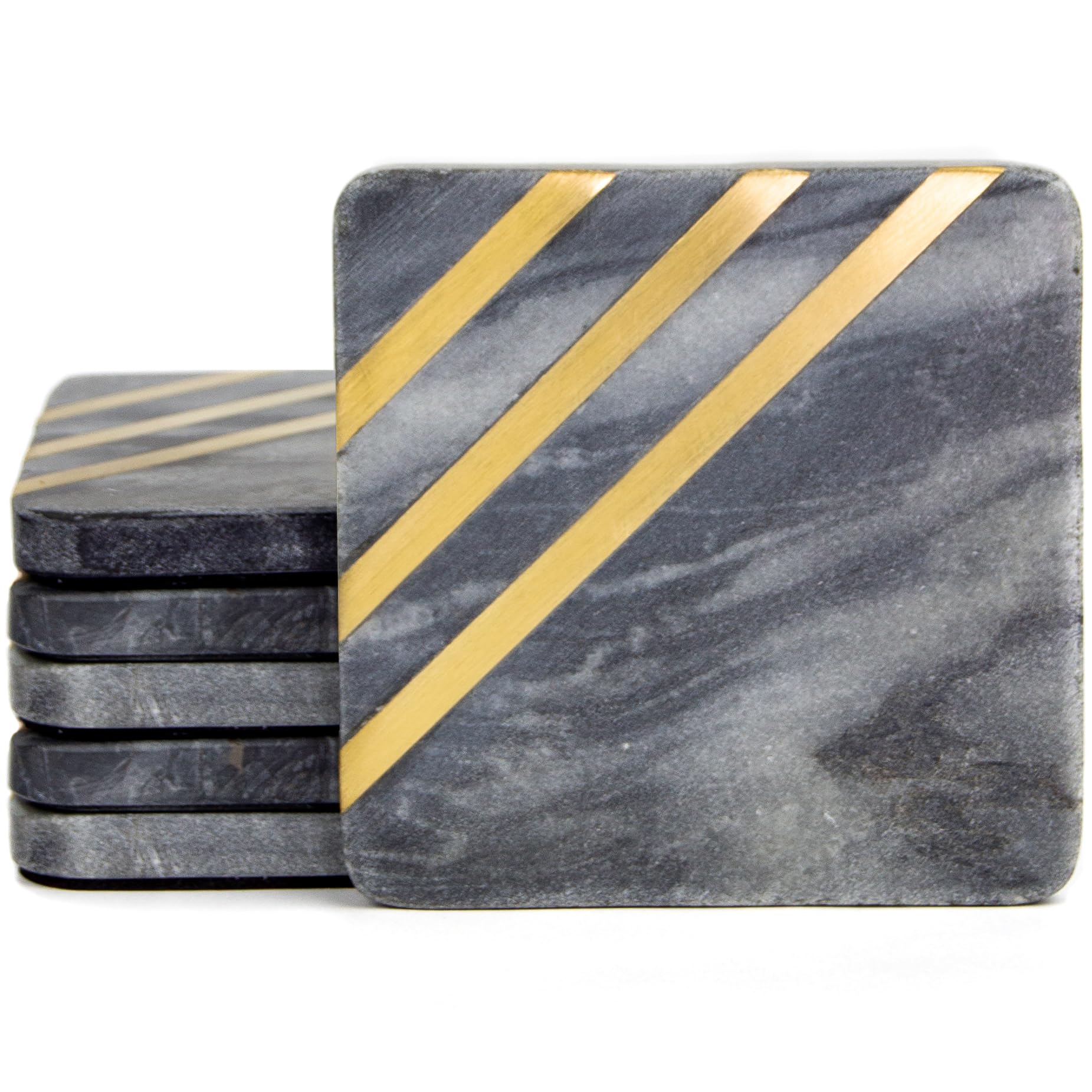 Destination Set 4 Sottobicchieri Effetto Marmo Grigio Scuro - Vinile Lucido Con Fondo In Sughero, 9x9 Cm, Regalo Per Cucina