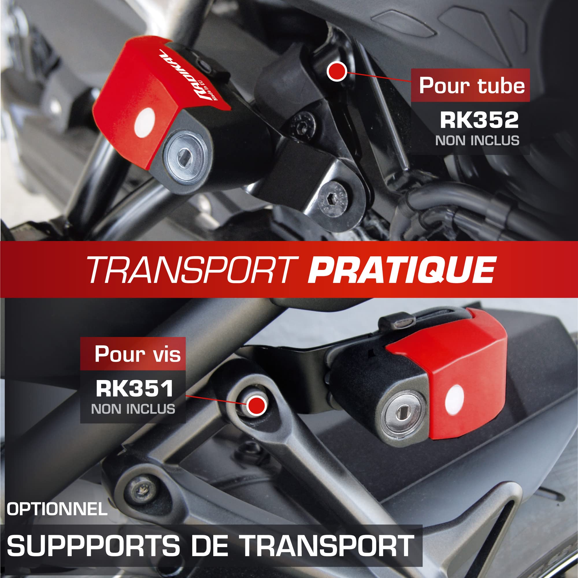 RADIKAL RK6 Bloque Disque Moto Premium avec Alarme 120db, Bouton ON, Avertisseur, Module Remplaçable Imperméable, Pile Longue Durée, Bloc Frein Roue Universel Scooter Moto Velo Trottinette Electrique