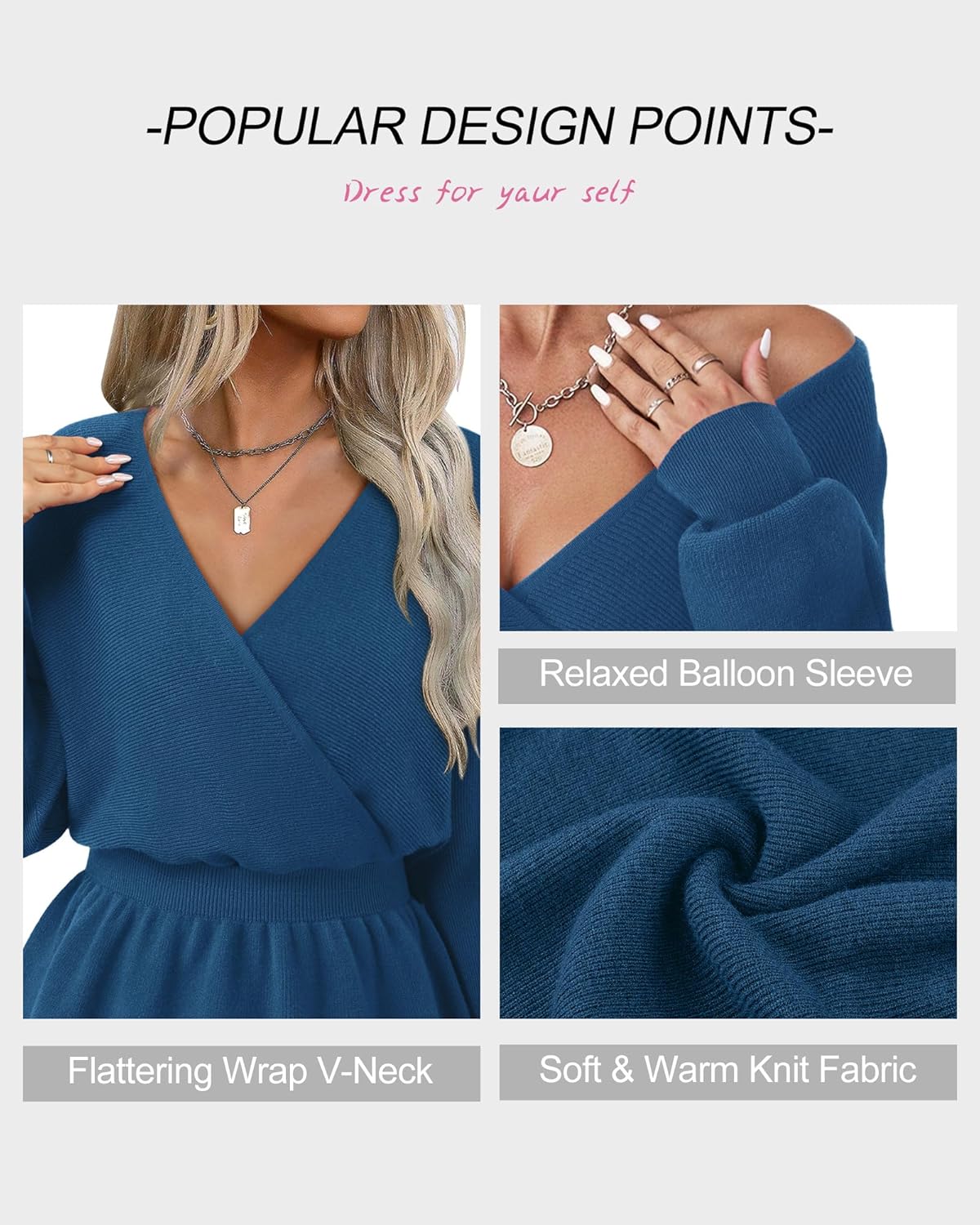 Lotusmile Womens Dressy Knit Peplum Sweater Long Sleeve Fall Wrap V Neck Pullover Tops - Image 5