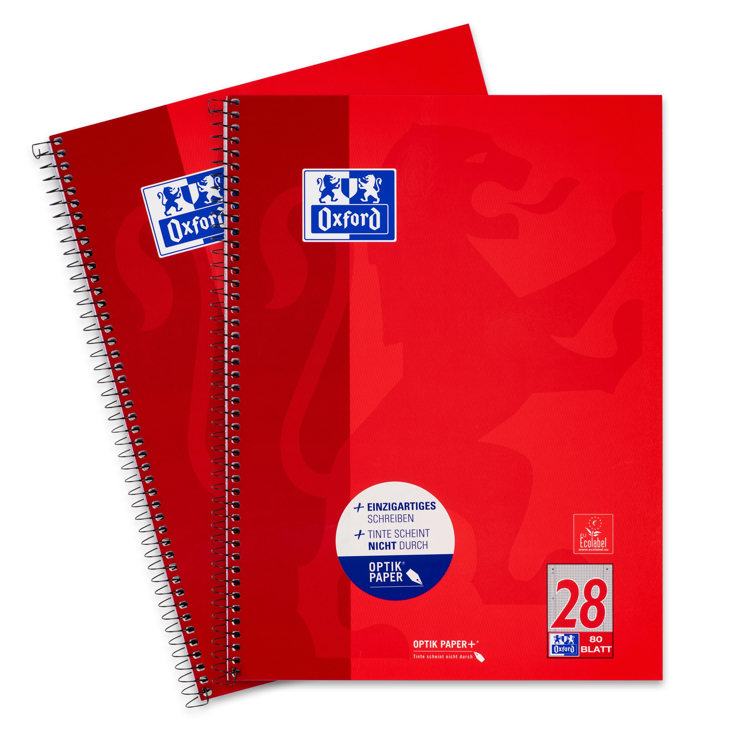 Oxford Collegeblock A4 kariert, mit Doppelrand, 80 Blatt, rot, 2 Stück