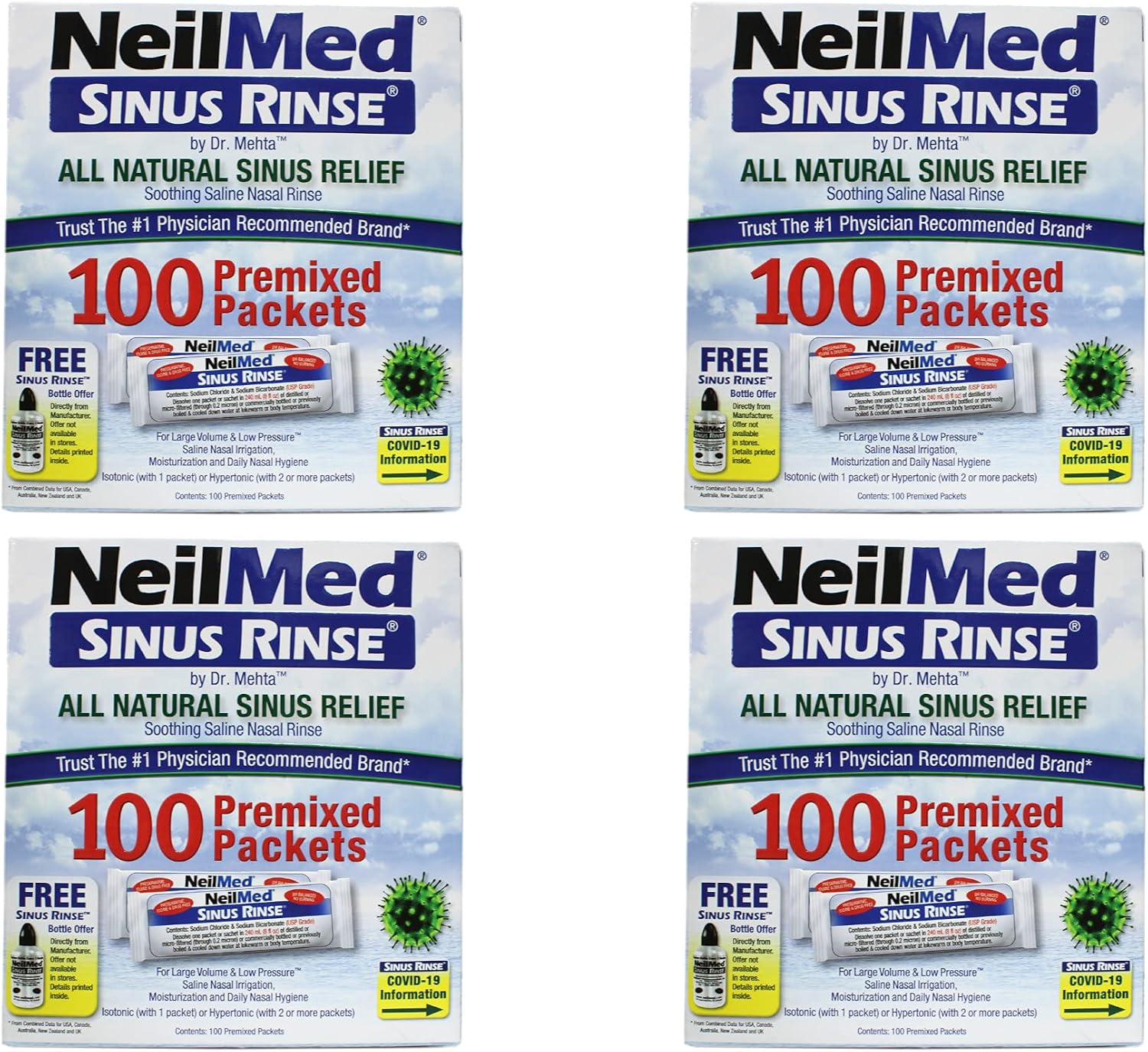Neilmed Sinus Rinse Regular Refill 100 Packets (Pack of 4) , Neilmed-uj