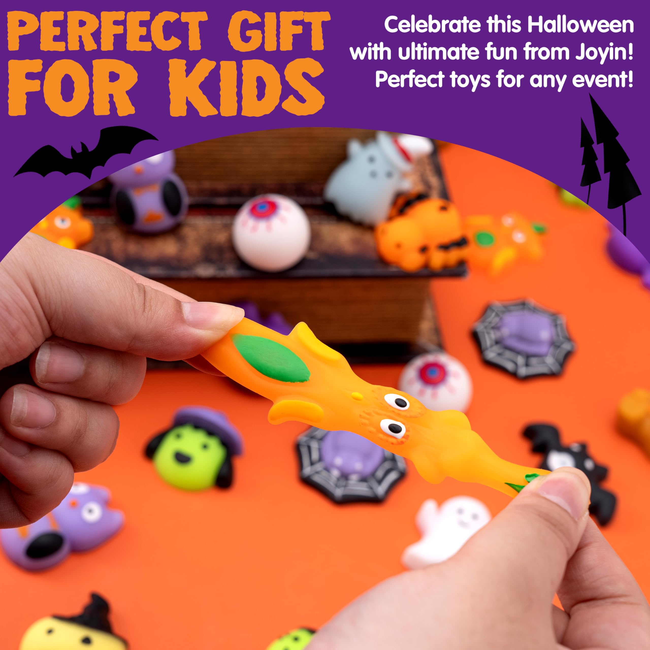 JOYIN 100 Pcs Halloween Mochi Squishy Spielzeug Großpackung, 28 Kawaii Designs Süßigkeiten Alternative, Antistress Fidget Spielzeug für Klassenzimmer Belohnungen & Mitgebsel