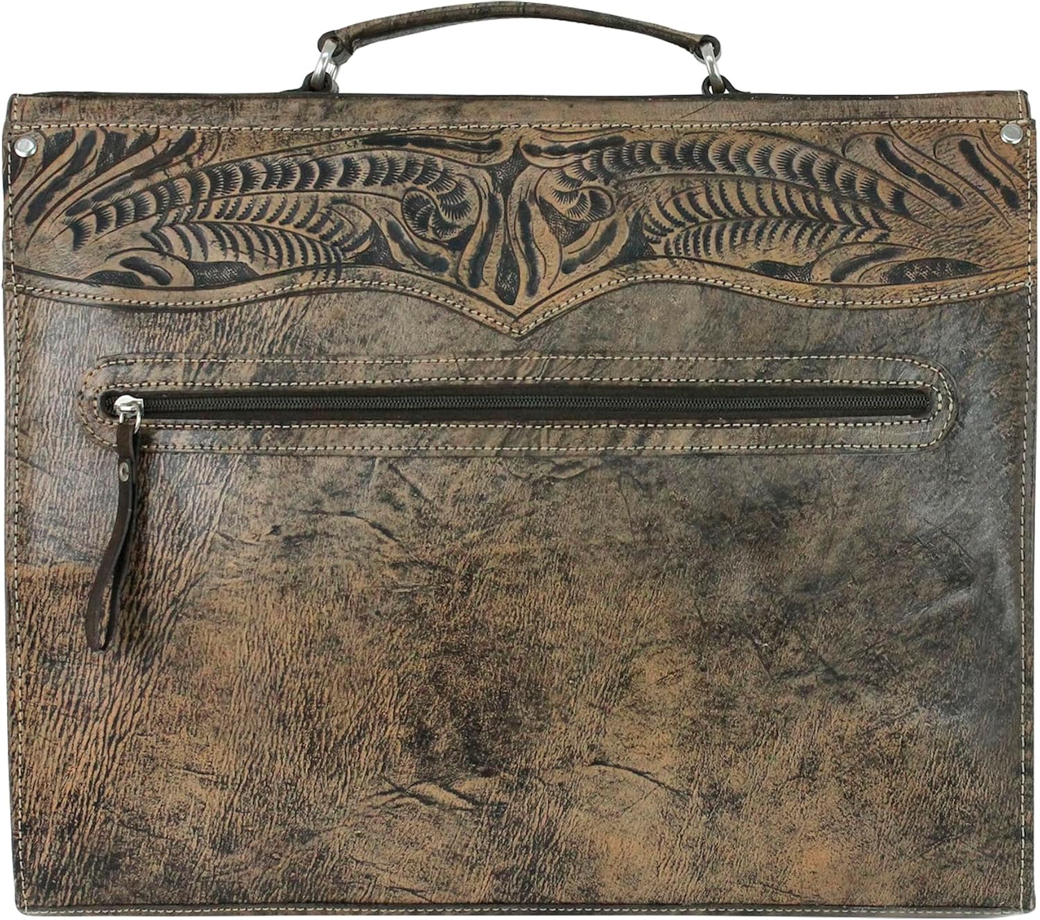 American West Hand Tooled Handcrafted 100% Genuine Leather Multi-Compartment Briefcase for Men and Women