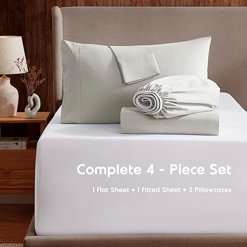 Miniatura 7 de Nestl Juego de sábanas extra profundas tamaño individual, sábanas transpirables y refrescantes de 4 piezas, juego de ropa de cama de lujo para hotel