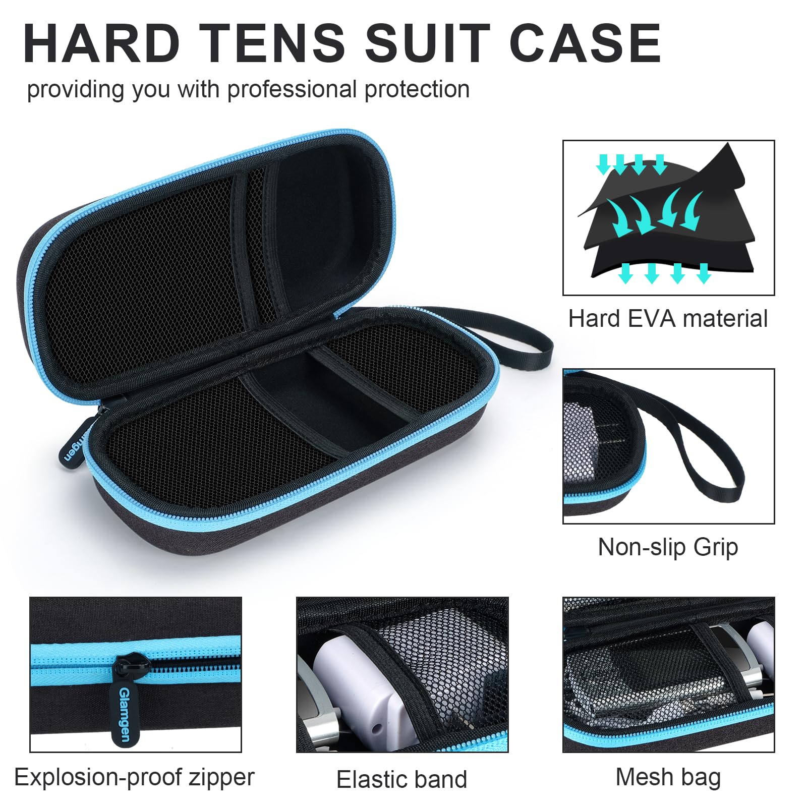 Glamgen Tens Unit Case, TENS Machine Hard EVA Suitcase, Used to Store TENS Devices and Electrode Pads, Compatible with Belifu/AUVON/AVCOO TENS 7000 Machines and Accessories(Case Only) — Amazon image 5