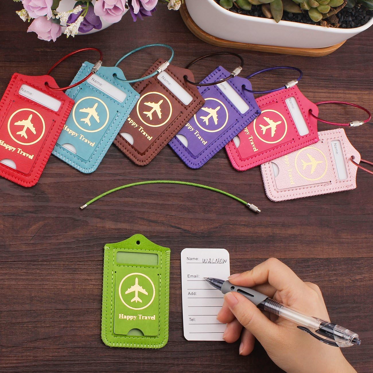 WALNEW Luggage Tag- Initial Bag Tag with Stainless Steel Loop Suitcase Label 2 Pieces Set