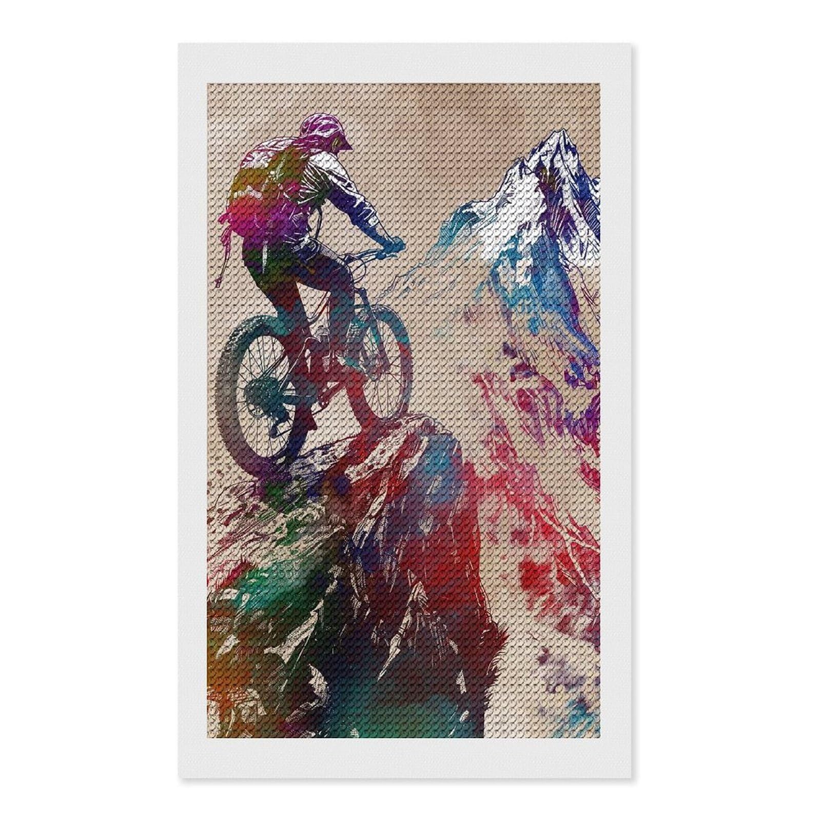 Junmoney Mountain Biking Watercolor Diamond Painting Set 12"x20", Stress Relief Craft, Easy to Enjoy, Vintage Style Decor, Festive Craft Gift