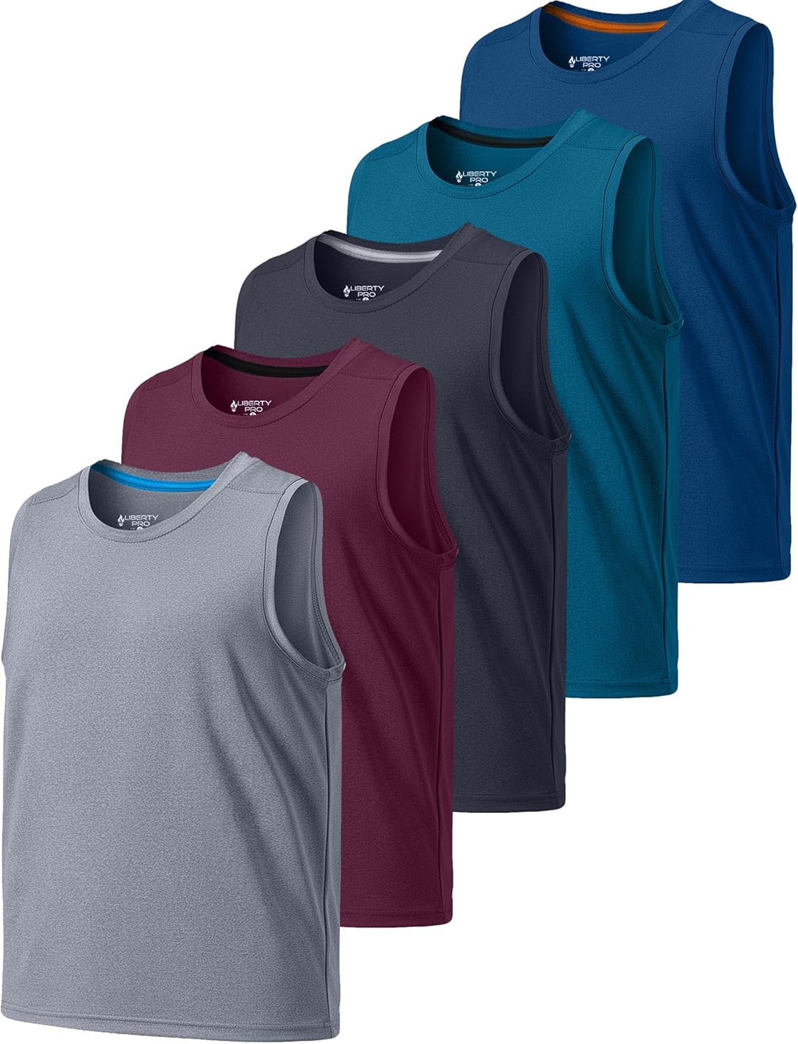 5 Pack Boys Dry-Fit Active Tank Tops Moisture-Wicking Athletic Sleeveless Shirts for Sports and Everyday Wear