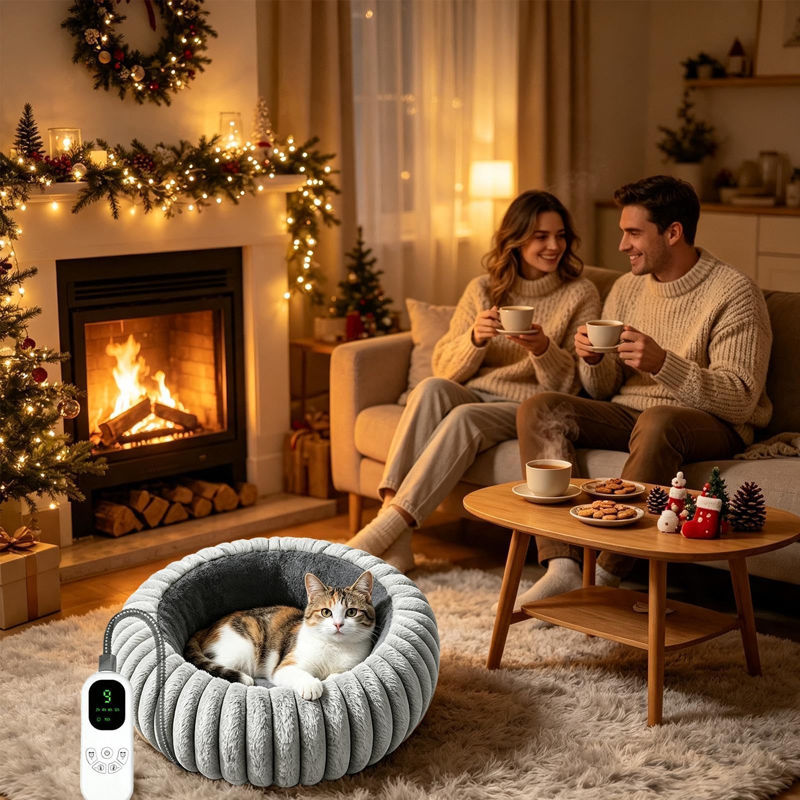 Cuccia riscaldata per cani, regolabile in 9 livelli, morbida e rotonda | Cuccia rotonda per gatti, per casa, interni ed esterni, soggiorno, camera da letto, ufficio, pavimento, mobili, viaggi