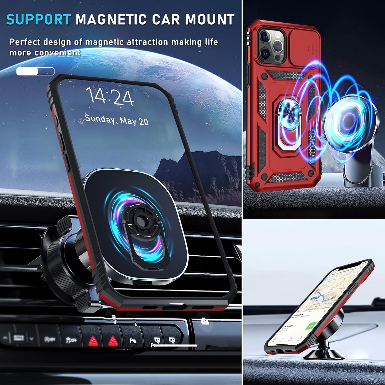 Janmitta Case for iPhone 11 Phone Cover Built in Slide Camera Lens Cover+Screen Protector,Heavy Duty Shockproof Full Body PhoneCase with Finger Ring Holder Kickstand,Red - Image 8