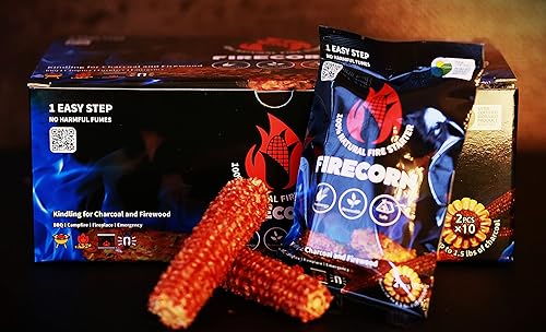 Miniatura 10 de Arrancador de fuego instantáneo totalmente natural para barbacoa, fogata, horno de pizza, hoguera, carbón, briqueta (2 mazorcas de maíz por paquete)