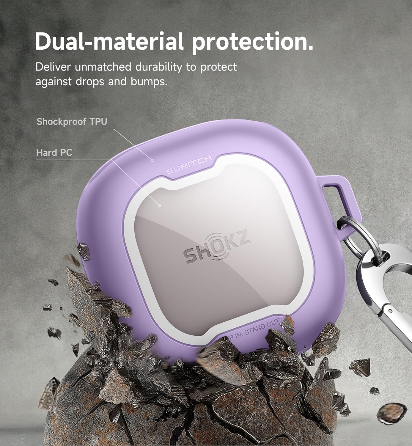 SURITCH for SHOKZ New OpenFit 2 Case Cover, Magnetic Locking Cases for SHOKZ OpenFit 2 Open-Ear Headphones, Shockproof Bumper Protective Covers with Carabiner & Keyring & Cleaner Kit, Purple - Image 4