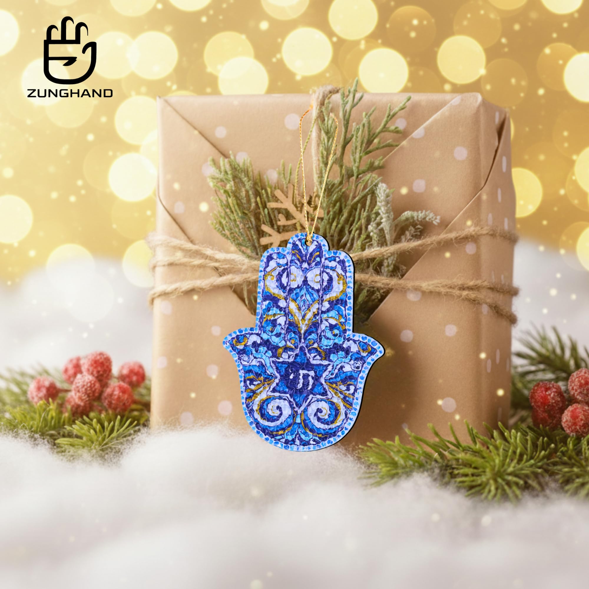 Hamsa Hand Ornament Judaica Gift Jewish Art Star of David Hanukkah Decorations Hamsa Wall Decor Hanukkah Gifts Ornament Car Christmas Decoration Accessory