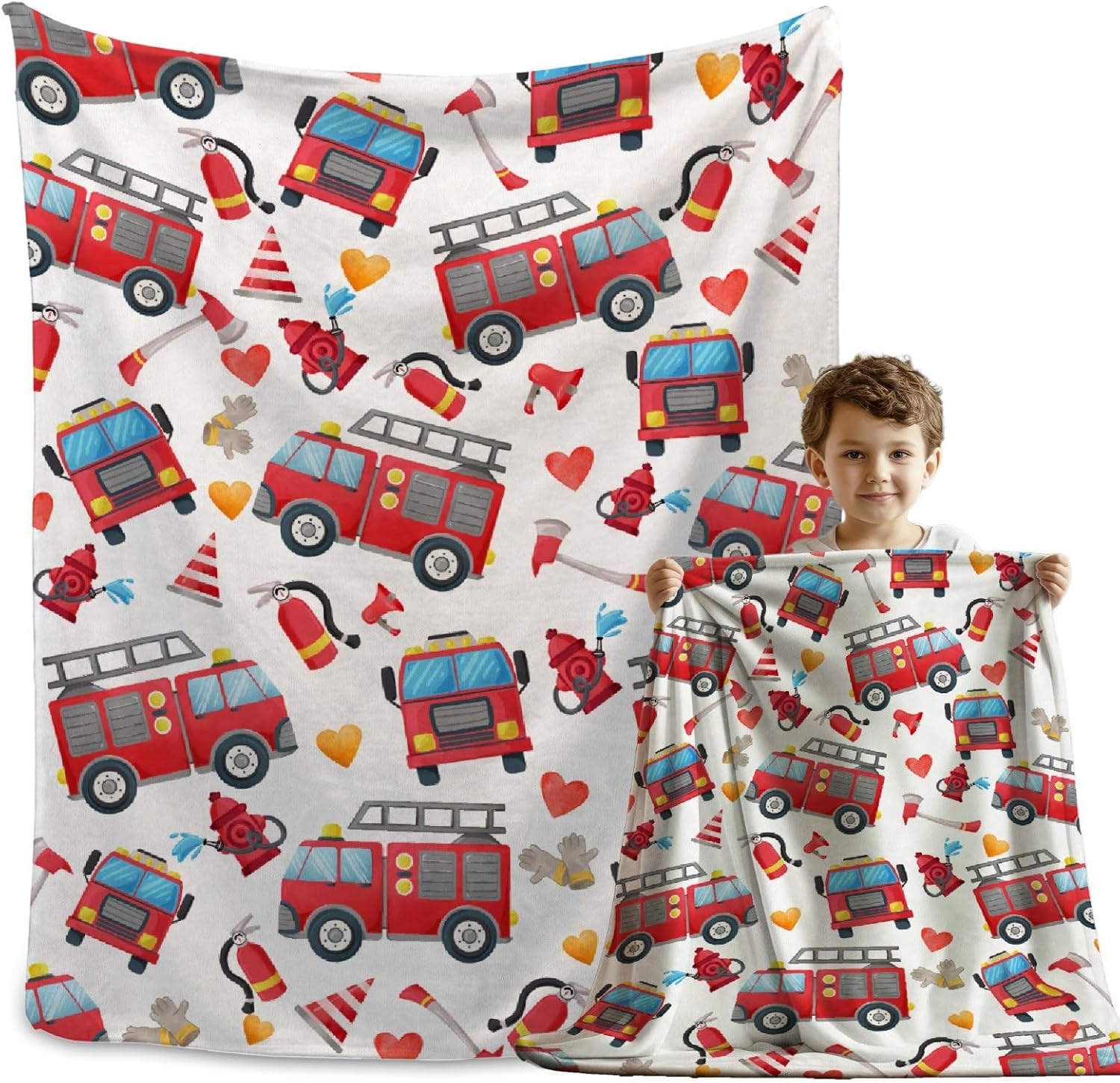 Firefighter Firetruck Blanket Gift for Boys Girls, Firefighter Throw Blanket Gifts for Adults Fire Engin Decor Fire Trucks Soft Lightweight Flannel Fleece Fireman Blankets for Sofa Bed 80x60In