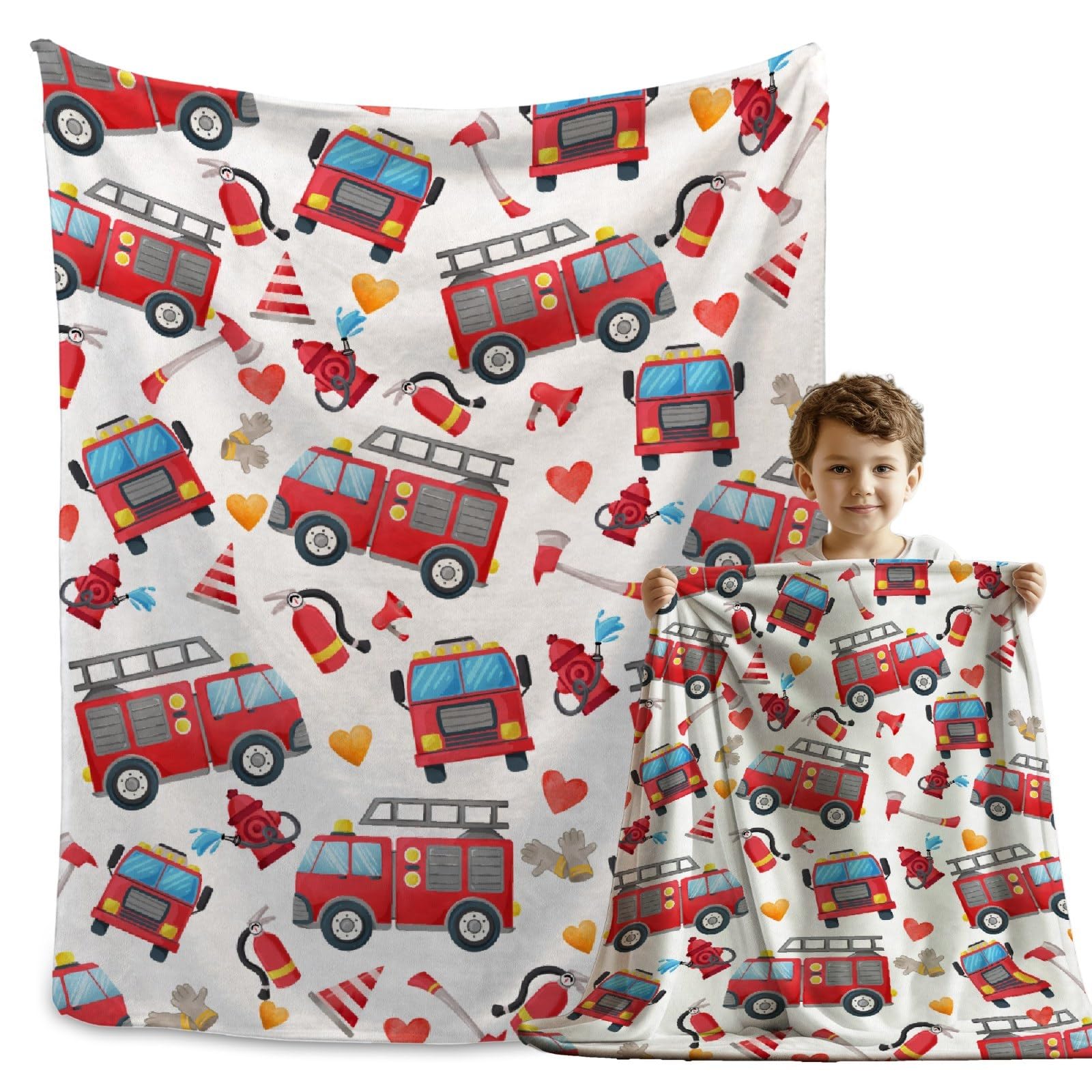 Firefighter Firetruck Blanket Gift for Boys Girls, Firefighter Throw Blanket Gifts for Kids Fire Engin Decor Plush Soft Lightweight Flannel Fleece