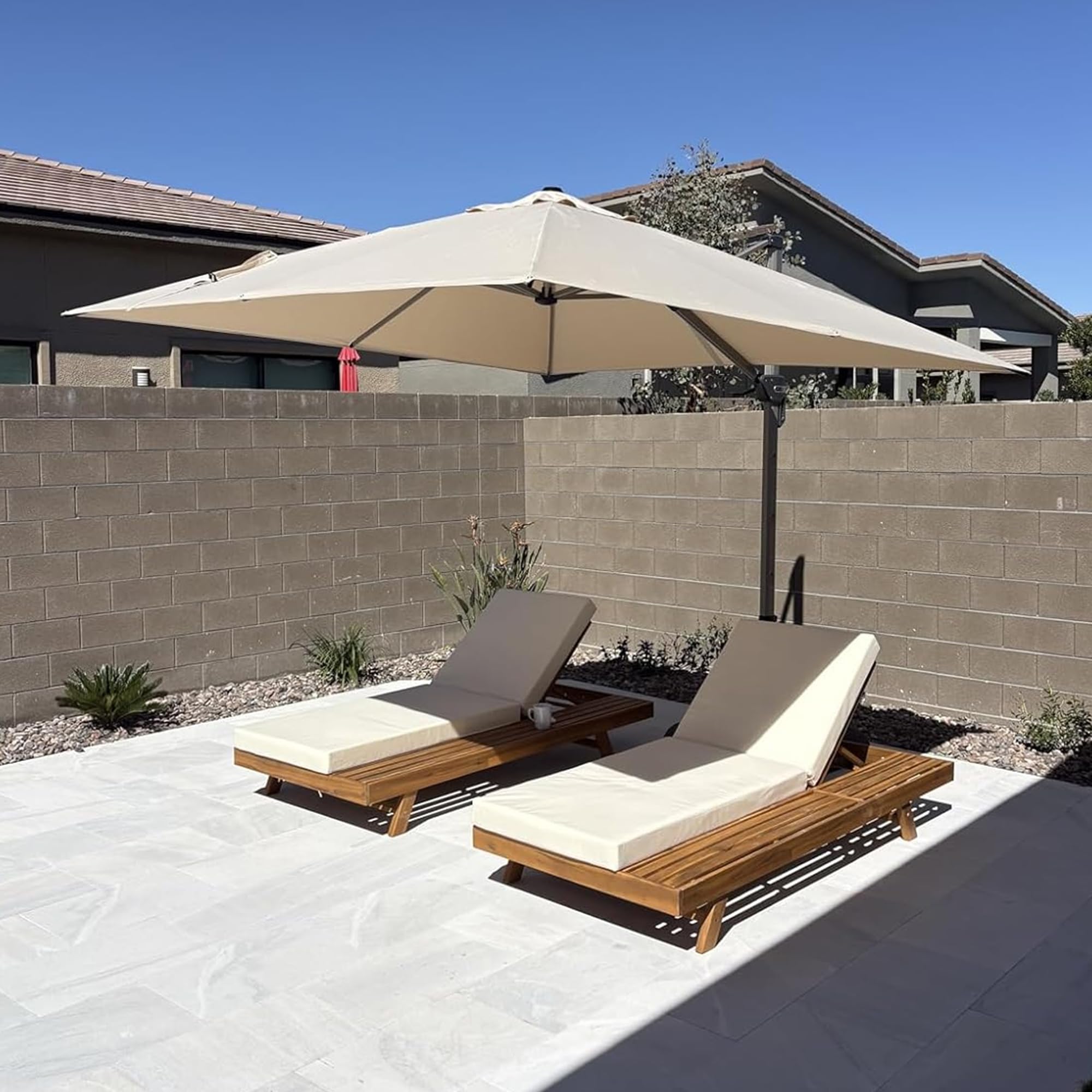 PURPLE LEAF 10’ X 10‘ Patio Umbrella Outdoor Cantilever Umbrella, Aluminum Offset Umbrella with Champagne Frame and 360° Rotation for Pool Deck Garden, Beige