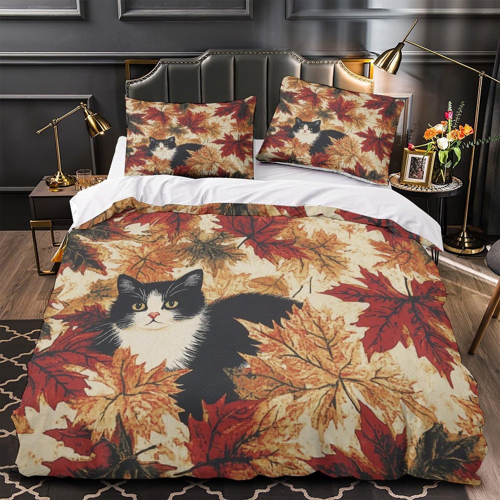 Housse de couette 200x200 chat imprimé 3D avec motifs folklore