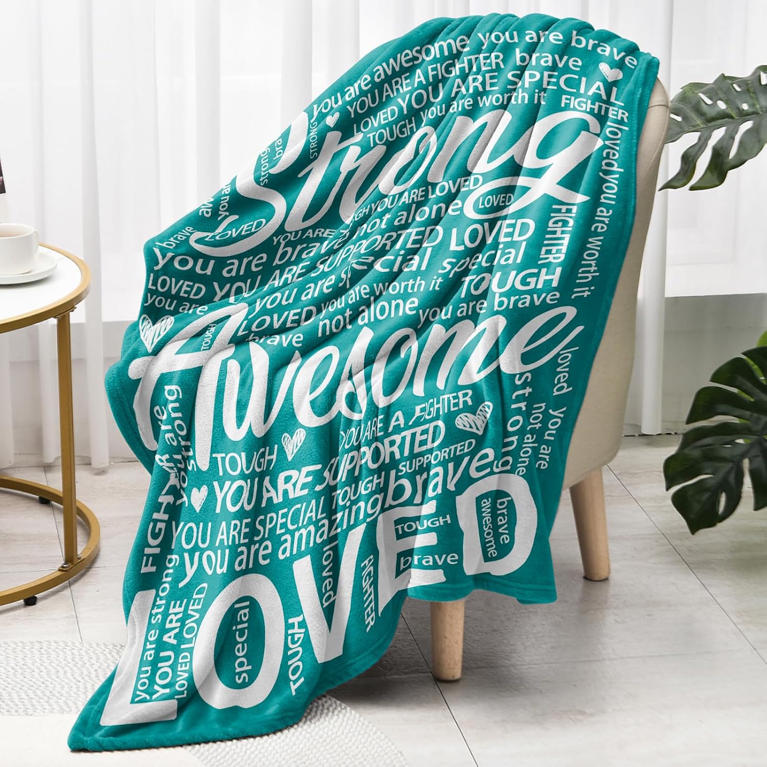 Super Soft Hug Blanket, Get Well Soon & Cancer Care Gifts for Women, Surgery Recovery Inspirational Gift for Mom Friend Siste, Teal 50"x60"