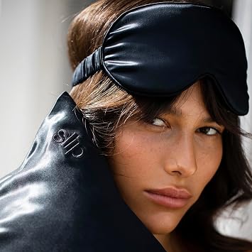 Slip Silk Contour Sleep Mask, Black - Lash-Friendly Design, Blocks Light | 100% Mulberry Silk | Contoured Fit | Elastic Strap | Protect your lashes, get your beauty sleep.