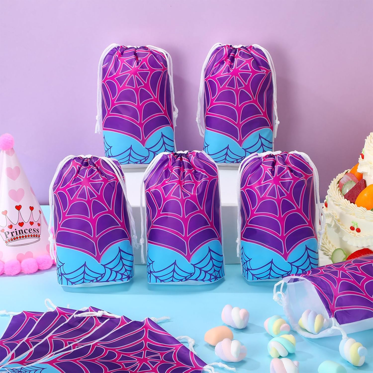 Lzuhoa 24 Pcs Spider Party Favors Gift Bags Drawstring Party Bags, Spider Birthday Decorations Purple Blue Birthday Party Favor Bags Goodie Bags for Themed Birthdayy Party Christmas Halloween - Image 4