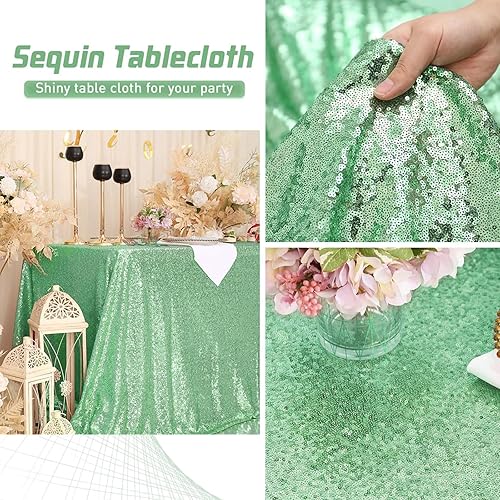 Miniatura 6 de Eternal Beauty Mantel cuadrado de lentejuelas de 50 x 50 pulgadas, color verde menta, para exposiciones de pasteles, postres, fiestas, eventos de