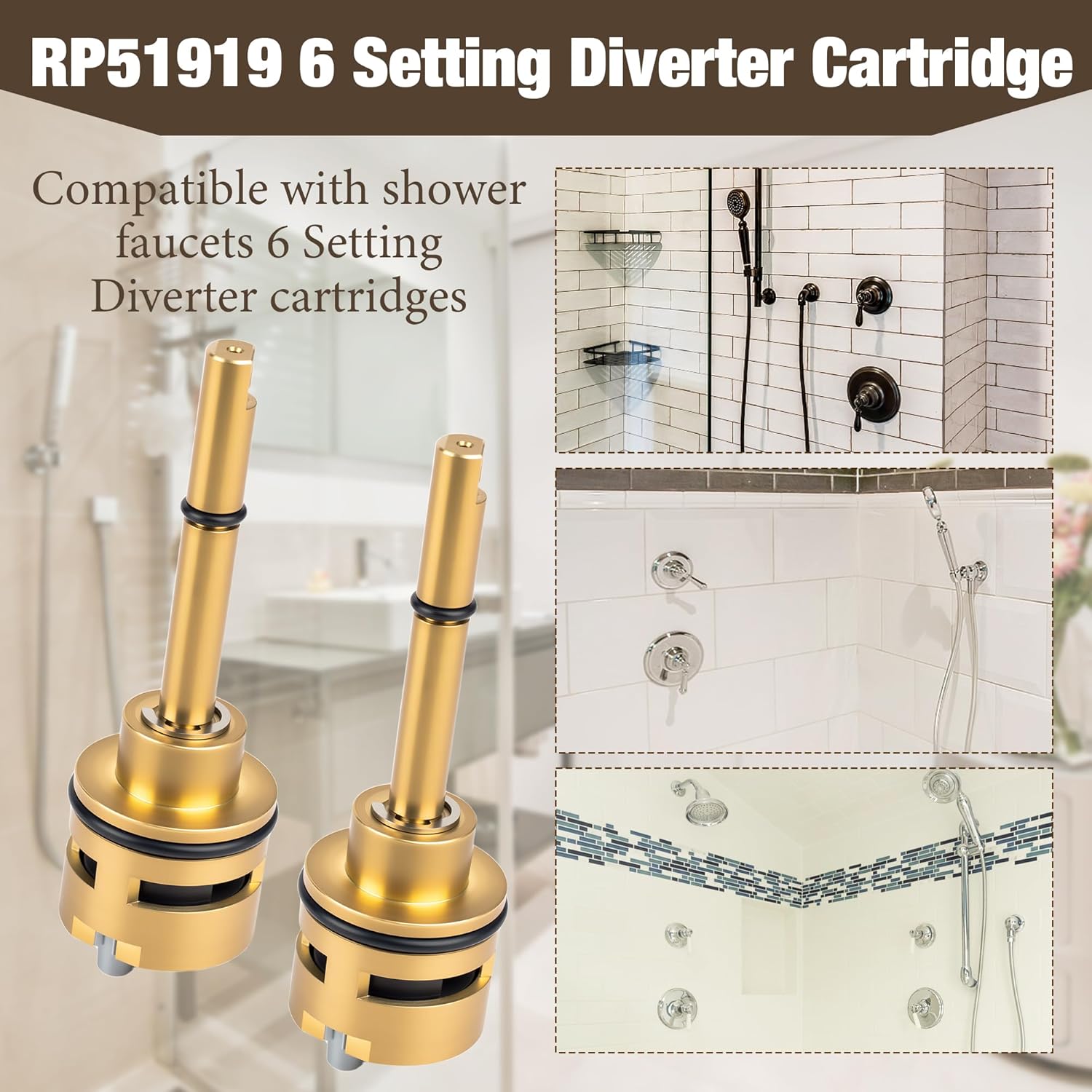 2 Pack RP51919 Replacement Part for Delta Faucet, 6 Setting Diverter Cartridge 6 way shower diverter valve Compatible with R11000,R22000 Replace Faucet Replacement Part, Brass & No Leakage