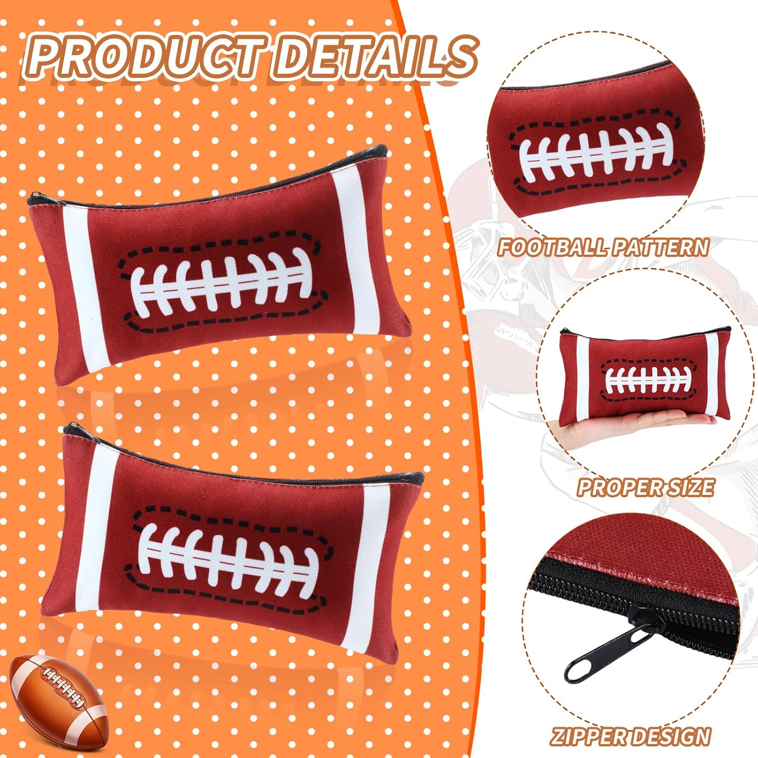 TecUnite 20 Pcs Football Pencil Bags Sports Football Pencil Pouch Bulk Ball Zipper Bags for Organizing Portable Sports Themed Party Kids School Classroom Office Travel Supplies